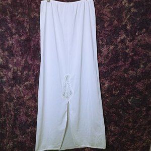 Vintage 70s-80s Lingerie Long Half Slip -M(8/10) Lace Inset Slit Comfort Waist